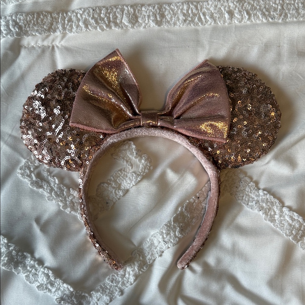 Disney Rose Gold Sequin Minnie Mouse Ears Headband